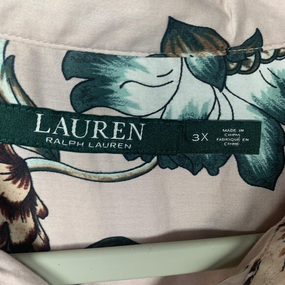 Lauren Ralph Lauren Shirt Womens 3X Pink Floral Button Front Long Sleeve Plus - Picture 5 of 15